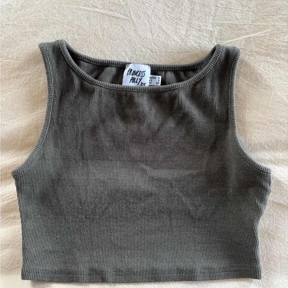Princess Polly Green Fitted Crop Tank Top